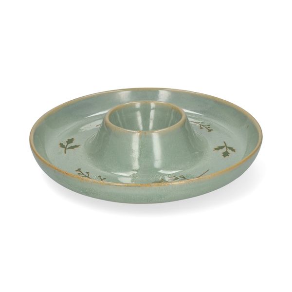 Dipschaal met takjes, reactief glazuur, groen, Ø24 cm