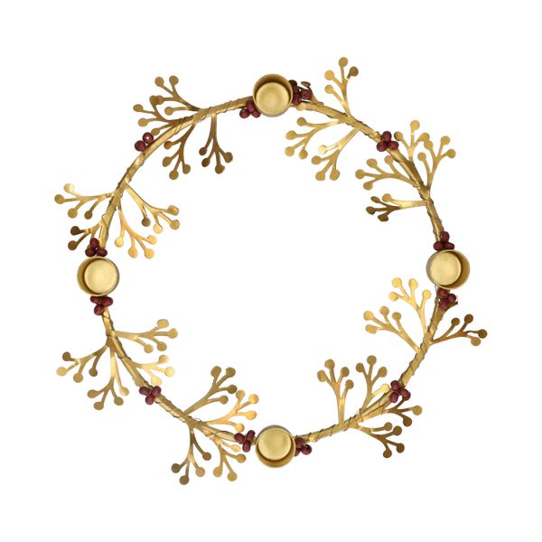 Krans kandelaar, brass, kralen en takjes, Ø20 cm