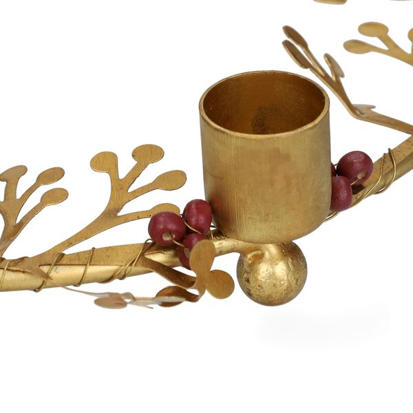 Krans kandelaar, brass, kralen en takjes, Ø20 cm