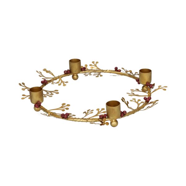 Krans kandelaar, brass, kralen en takjes, Ø20 cm