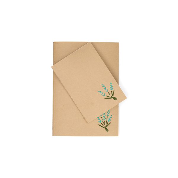 Heft, Kraftpapier, gestickter Lavendel, A6