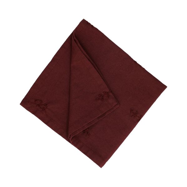 Serviette brodée, coton bio GOTS, brindilles, bordeaux, 40 x 40 cm