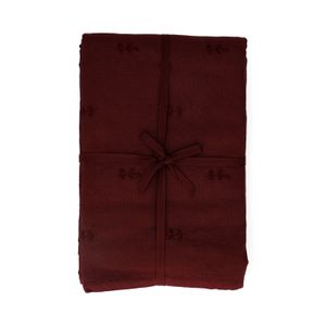 Nappe brodée, coton bio GOTS, brindilles, bordeaux, 145 x 300 cm