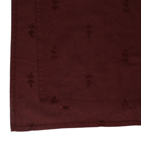 Chemin de table brodé, coton bio GOTS,  bordeaux, brindilles, 50 x 145 cm