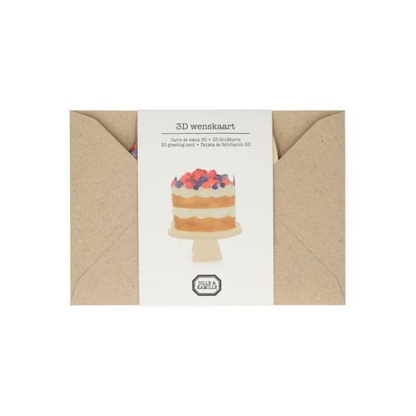 Kaart 3D met envelop, taart met fruit