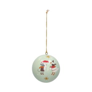 Kerstbal, katoenmaché, gans en muis, lichtgroen, Ø7 cm
