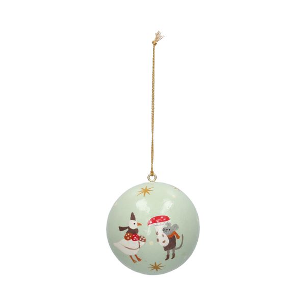 Boule de Noël, coton mâché, oie et souris, vert clair, Ø7 cm Boule de Noël, coton mâché, oie et souris, vert clair, Ø7 cm
