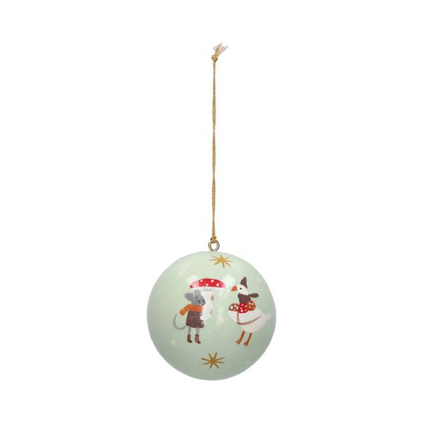Kerstbal, katoenmaché, gans en muis, lichtgroen, Ø7 cm
