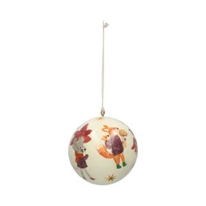 Kerstbal, katoenmaché, bosdieren, wit, Ø7 cm