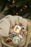 Kerstbal, katoenmaché, bosdieren, wit, Ø7 cm