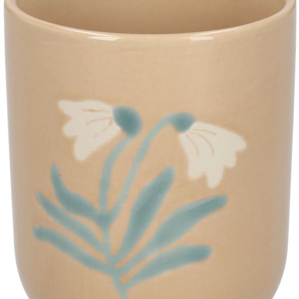 Becher, Steingut, sandfarben,  Glockenblume, 280 ml