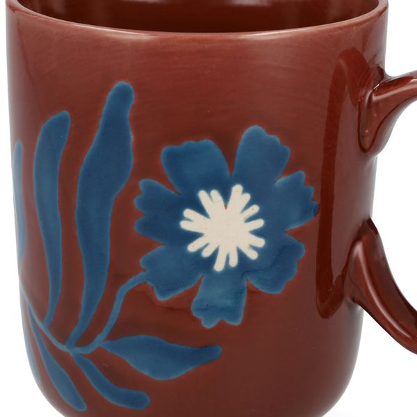 Teebecher, Steingut, rotbraun, Cosmosblume, 380 ml