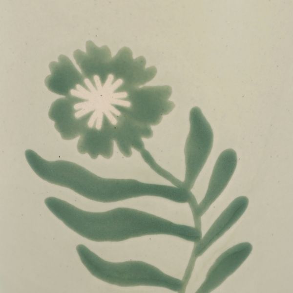 Becher, Steingut, grün, Cosmosblume, 280 ml