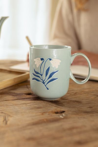 Teebecher, Steingut, blau, Glockenblume, 380 ml
