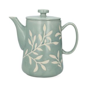 Teekanne, Steingut, blau, Zweige, 1 liter