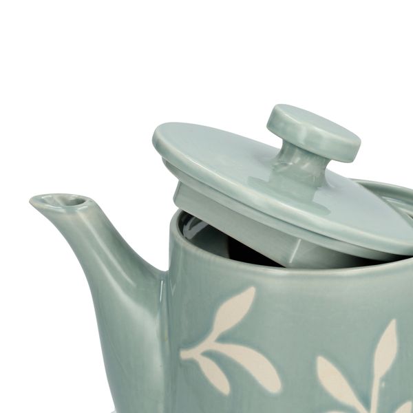 Teekanne, Steingut, blau, Zweige, 1 liter