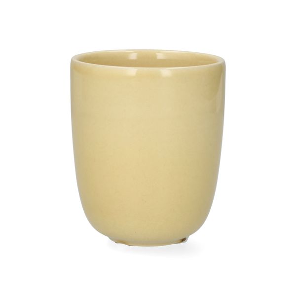 Beker, reactieve glazuur, steengoed, korengeel, Ø8 x 9,5 cm