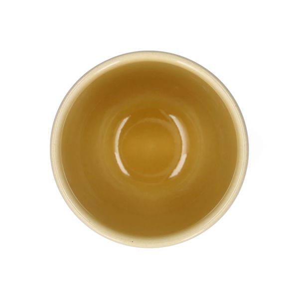 Beker, reactieve glazuur, steengoed, korengeel, Ø8 x 9,5 cm