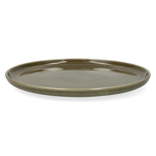 Assiette, émail réactif, grès, vert olive, Ø27 cm