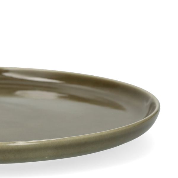 Assiette, émail réactif, grès, vert olive, Ø27 cm