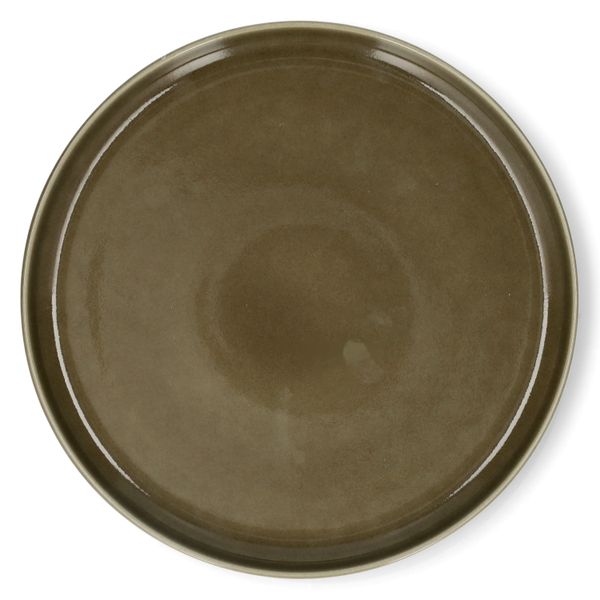 Assiette, émail réactif, grès, vert olive, Ø27 cm