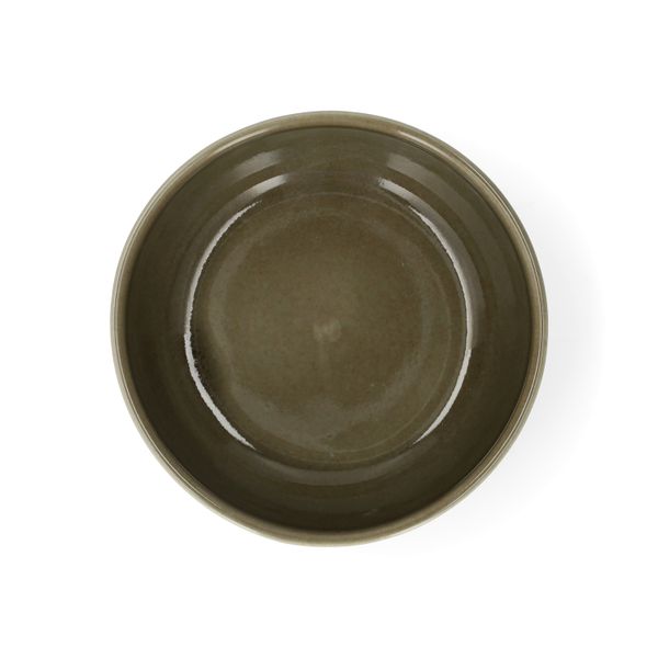 Schaal, reactieve glazuur, steengoed, olijfgroen, Ø13 x 5 cm