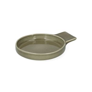 Plat à four, émail réactif, grès, vert olive,  Ø12 x 2 cm