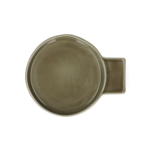 Ovenschaal, reactief glazuur, steengoed, olijfgroen,  Ø12 x 2 cm