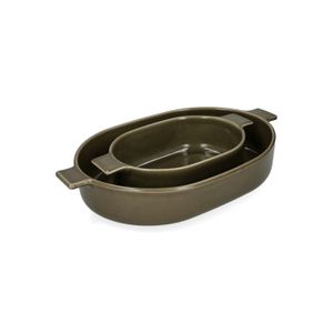 Plat à four, émail réactif, grès, vert olive, 29,5 x 17 cm