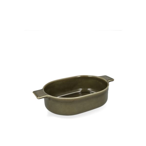 Ovenschaal, reactieve glazuur, steengoed, olijfgroen, 29,5 x 17 cm