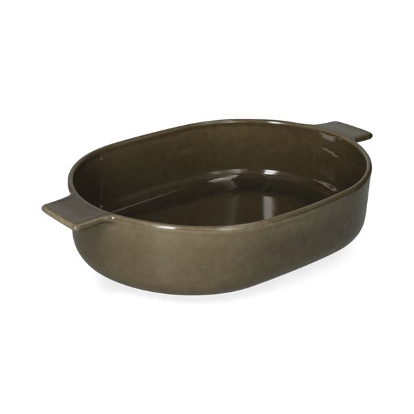 Plat à four, émail réactif, grès, vert olive, 35,5 x 22 cm Plat à four, émail réactif, grès, vert olive, 35,5 x 22 cm