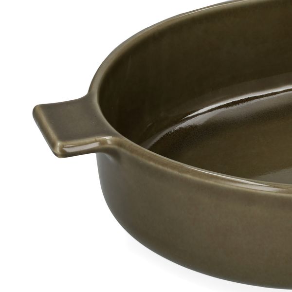 Ovenschaal, reactieve glazuur, steengoed, olijfgroen, 42 x 25 cm