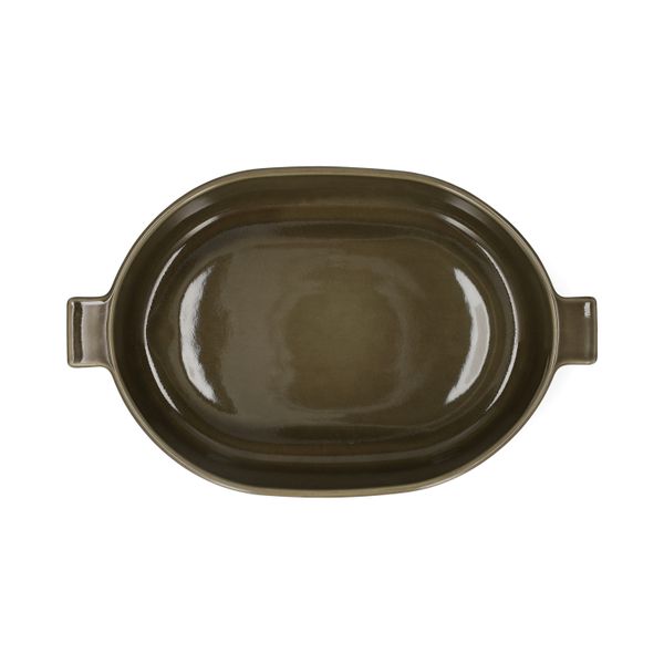 Ovenschaal, reactieve glazuur, steengoed, olijfgroen, 42 x 25 cm