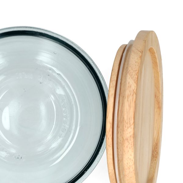 Voorraadpot met bamboe deksel, recycled glas, 600 ml