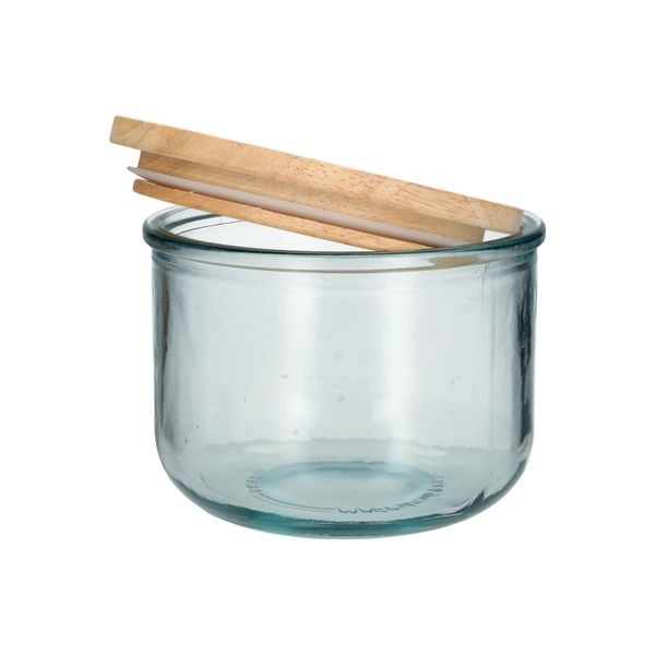 Voorraadpot met bamboe deksel, recycled glas, 600 ml
