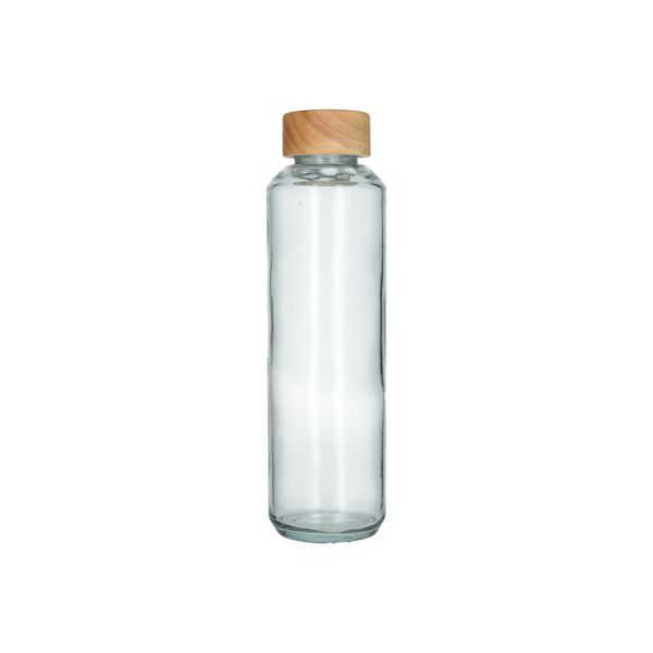 Waterfles met bamboedop, recycled glas, 670 ml