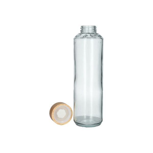 Waterfles met bamboedop, recycled glas, 670 ml