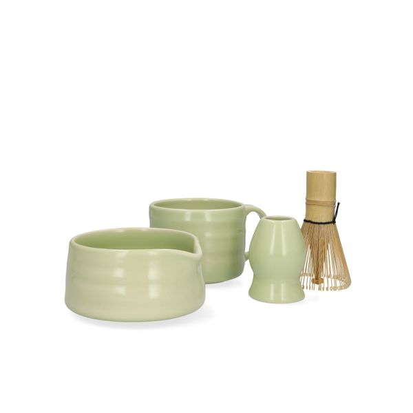 Matcha-Besenhalter, Steingut, reaktive Glasur, grün