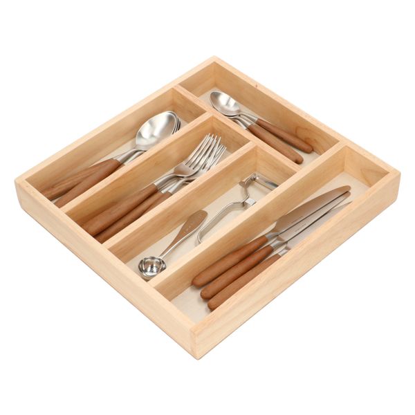 Bestekbak met 5 vakken, rubberhout, 32,5 x 31 cm Bestekbak met 5 vakken, rubberhout, 32,5 x 31 cm