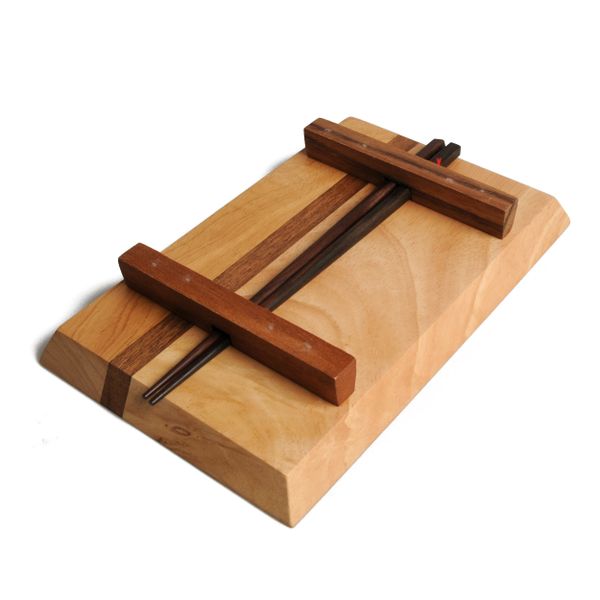 Sushi platter with chopsticks, rubberwood, 25 x 15.5 cm