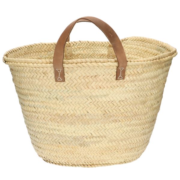 Shopping bag, raffia, short leather handle 