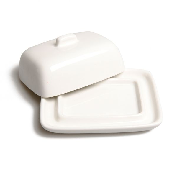 Tasse & Assiette : Beurrier rectangulaire avec couvercle en porcelaine