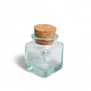 Vierkant potje met kurk, mini, groen gerecycled glas, 35 ml