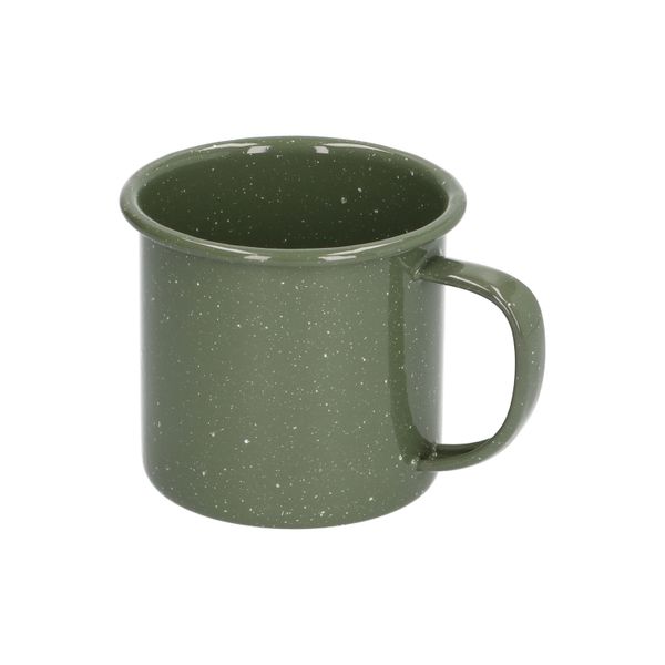 Beker met oor, emaille, olijfgroen gespikkeld, Ø 9 cm