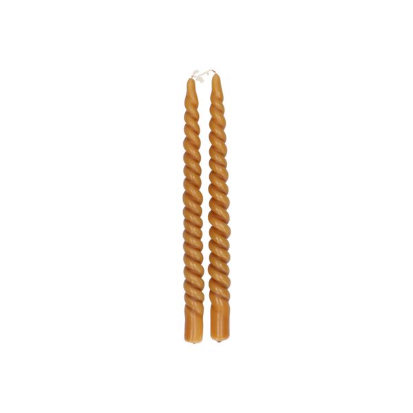 Bougie de table, torsadée, ocre jaune, 29 cm, lot de 2