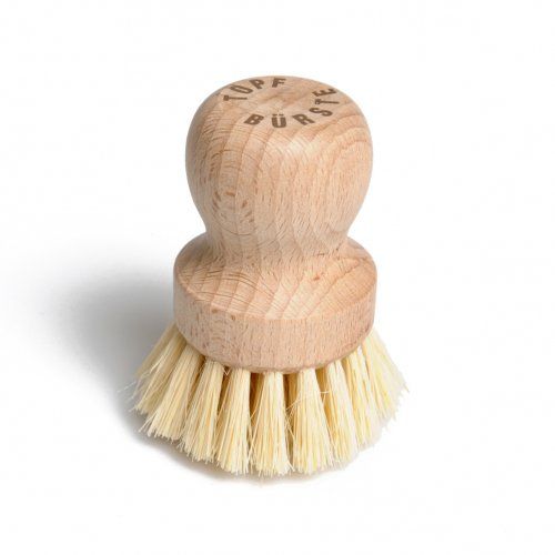 Brosse à vaisselle sans manche, bois de hêtre et poils végétaux, ca. 8 cm.