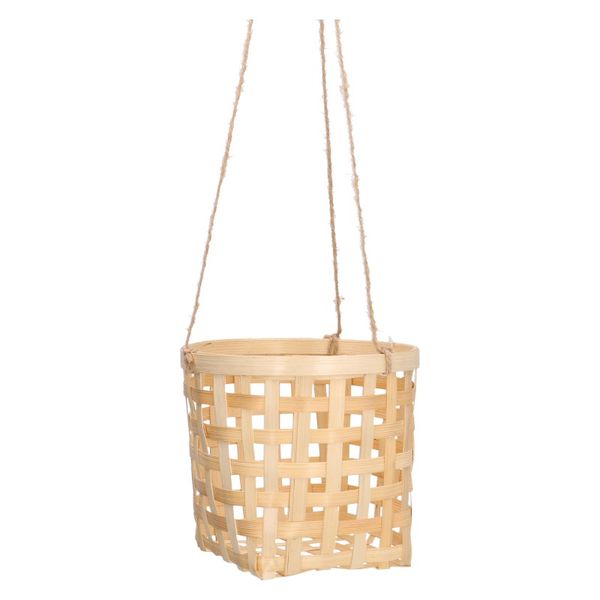 Cache-pot en bambou, corde de suspension en jute, Ø 18 x 16 cm