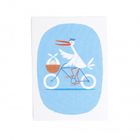 Karte, Storch auf Fahrrad, blau
