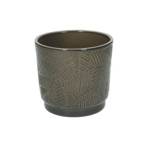 Pot de fleur, céramique, grisvert à relief de feuilles de palmier, Ø 14 cm