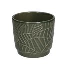 Pot de fleur, céramique, vert foncé à relief de feuilles de palmier, Ø 14 cm